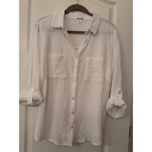 Kathy Ireland White Button Down Womens Blouse Shirt Size XL Long Sleeve